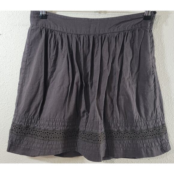 Loft Dark Brown Pleated A Line Eyelet Hem Detail Mini Skirt 6P Lightweight Soft - Picture 1 of 6